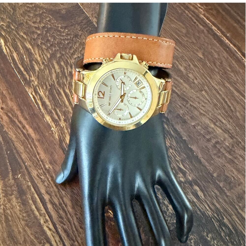 Michael Kors Gold-Tone Leather Double Wrap Watch